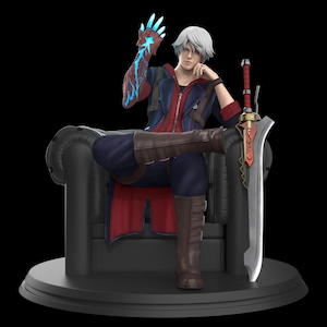 Devil May Cry 4 Inspired Nero 3D Model – Seated Pose with Red Queen 3D PRINT FILE
