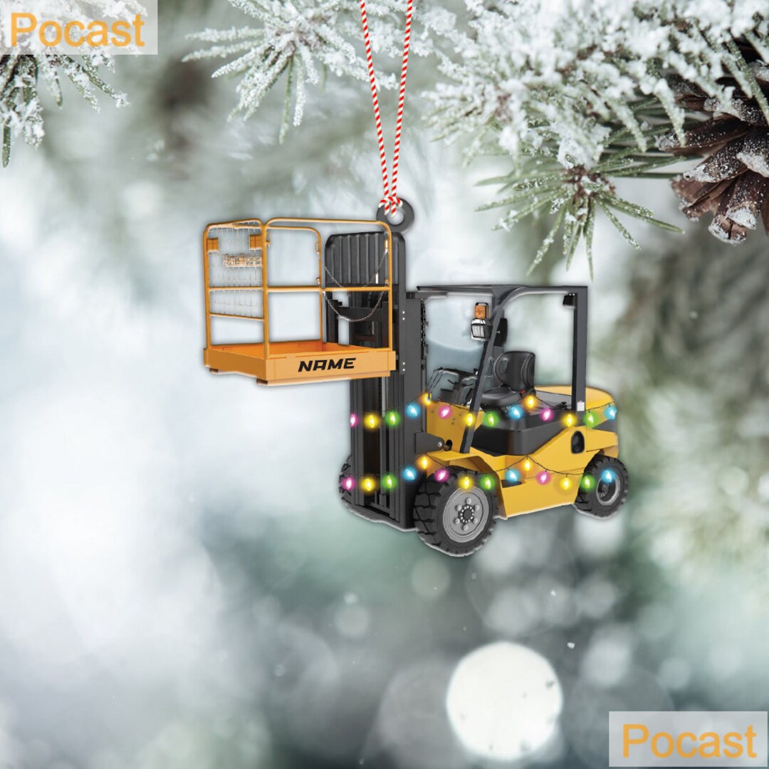 Forklift With Cage Truck Car Christmas Tree Ornament, Forklift Truck
