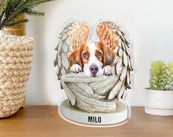 Personalized Brittany Spaniel Dog Angel Wings Acrylic Plaque, Brittany Dog Gift, Brittany Spaniel Dog Sleeping Angel Plaque TD-0329-KEP4