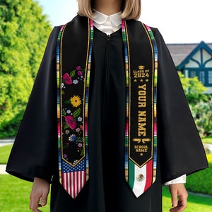 Personalized Mexican Stole, Custom Mexican Graduation Stole, Mexican Stole Graduation Class Of 2024, Mexican Graduation Sash TD-0423-NK3Y