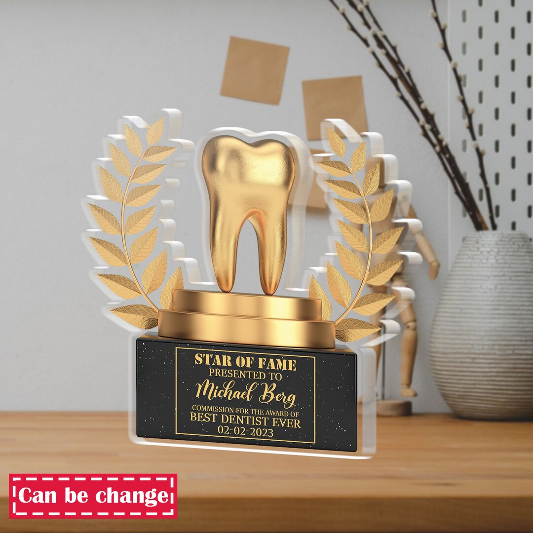 Personalized Golden Tooth, Dentist Trophy Acrylic Plaque, Dentist
