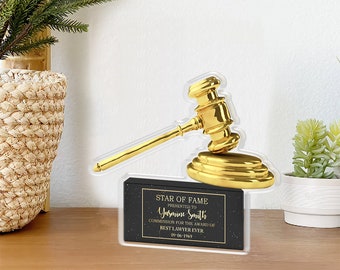 Personalized Judge Gavel Golden Trophy Acrylic Plaque, Lawyer Award Acrylic Keepsake, Best Lawyer Acrylic Plaque, Judge Gift TD-0312-IBKG