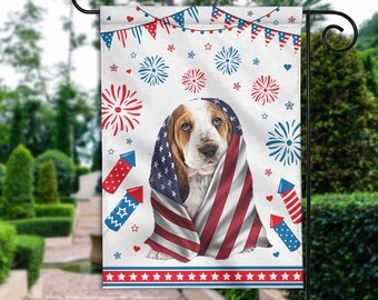 Basset Hound Dog 4th July Flag Flag, Basset Hound Dog USA Happy Independence Day Flag, Basset Hound Dog American Patriotic Flag TD-0410-EJ9T