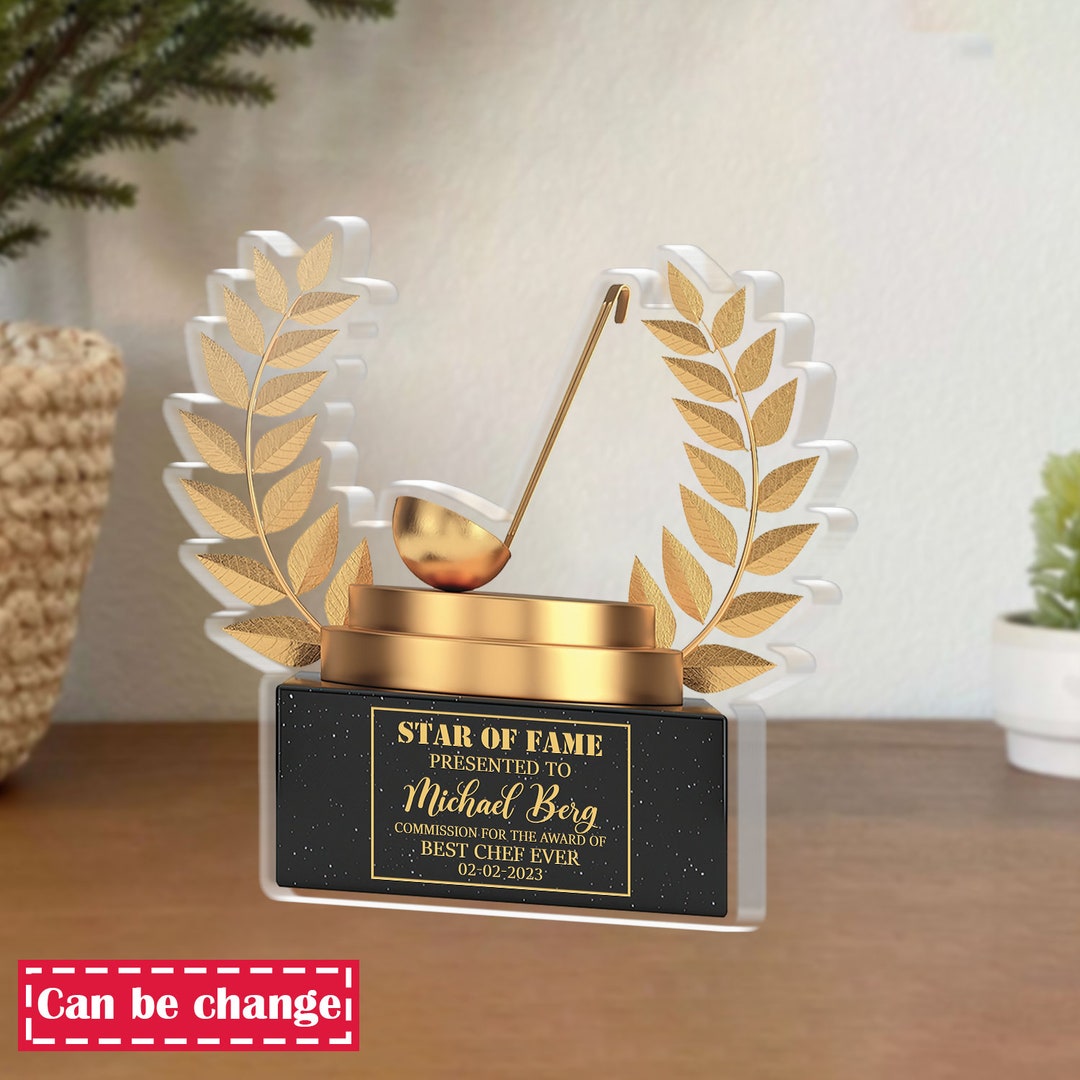 Personalized Kitchen Soup Ladle, Chef Trophy Acrylic Plaque, Love