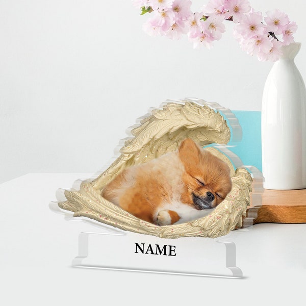 Personalized Pomeranian dog Angel Wings Acrylic Plaque, dog Acrylic Keepsake Gift, Cute dog Sleeping Angel Acrylic Plaque ID-0912-PH2N