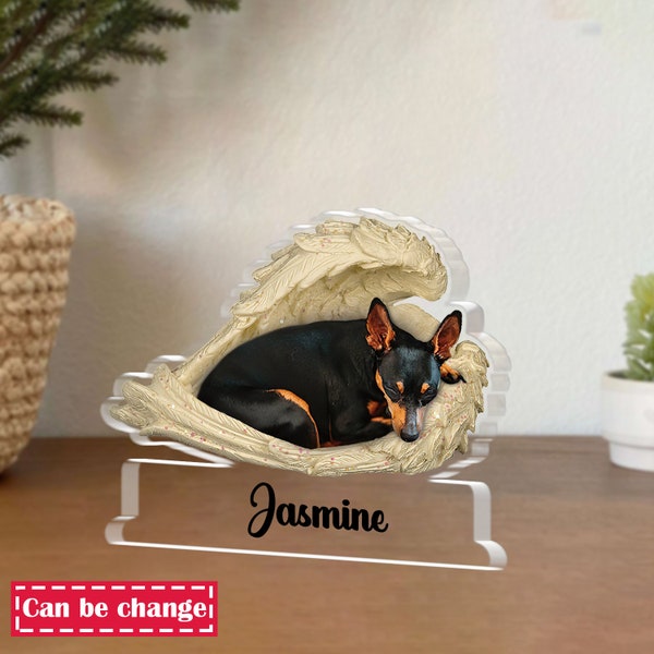 Personalized Miniature Pinscher Angel Wings Acrylic Plaque, love dog Acrylic Keepsake Gift, dog Sleeping Angel Acrylic Plaque TD-0724-H3PH