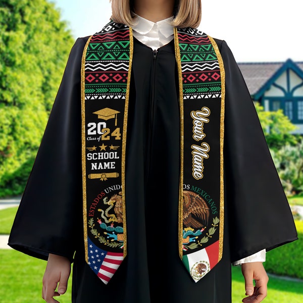 Personalized Mexican Stole, Custom Mexican Graduation Stole, Mexican Stole Graduation Class Of 2024, Mexican Graduation Sash TD-0411-XIRX