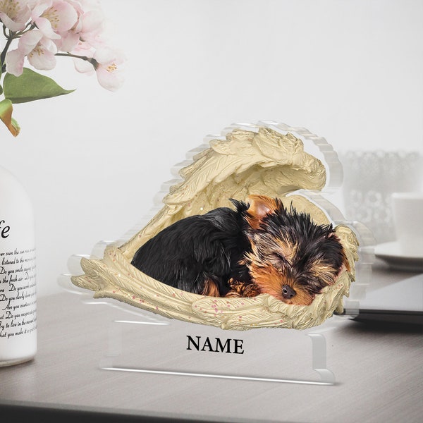 Personalized Yorkshire Terrier dog Angel Wings Acrylic Plaque, dog Acrylic Keepsake Gift, dog Sleeping Angel Acrylic Plaque ID-0912-FM7F