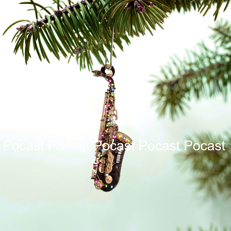 Brasscolored Saxophone Instrument Christmas Ornament , Gift for