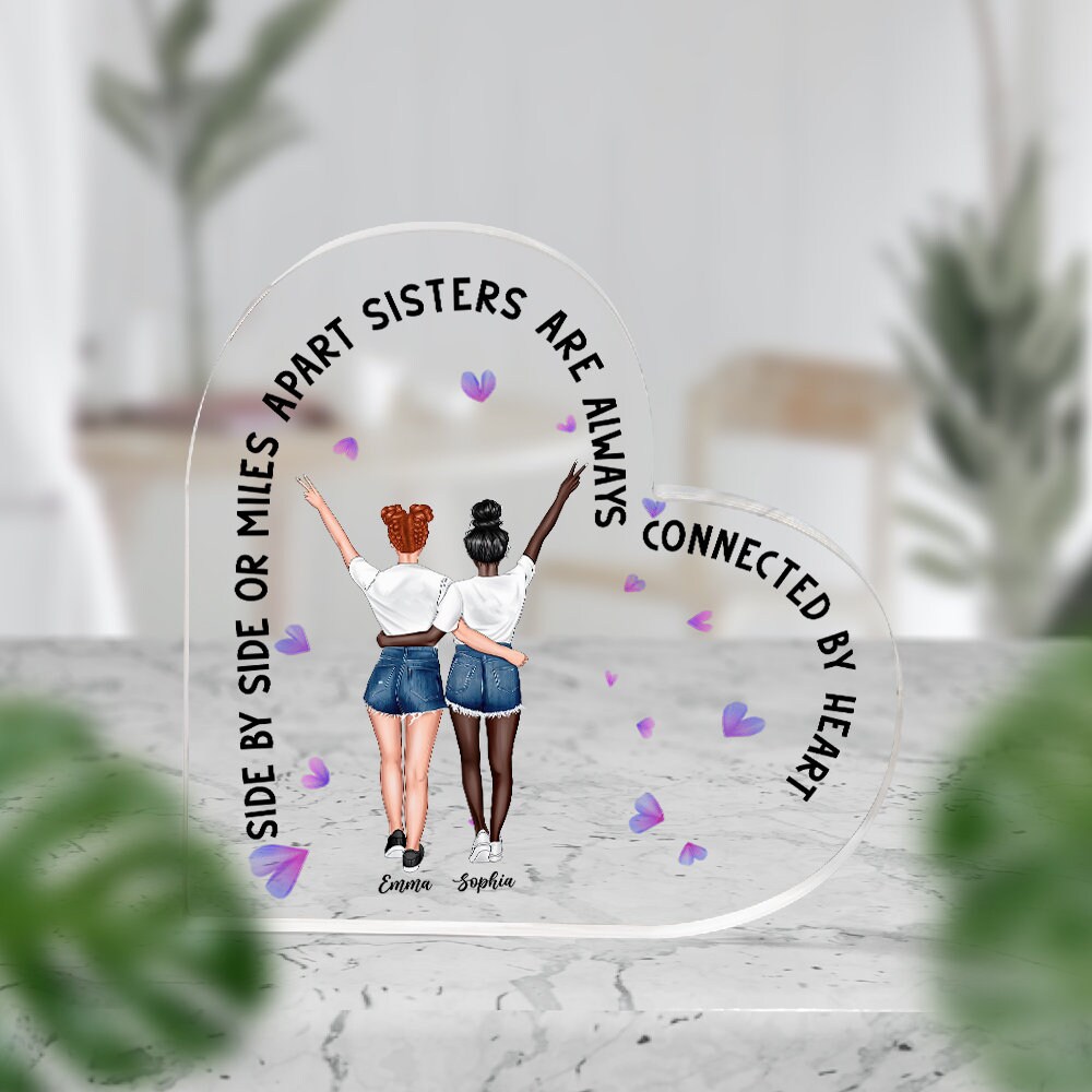 Personalized Desktop - Transparent Plaque - Sisters/ Best Friends Gifts -  Chibi Girls - Always Sisters (Custom Heart-Shaped Acrylic Plaque)