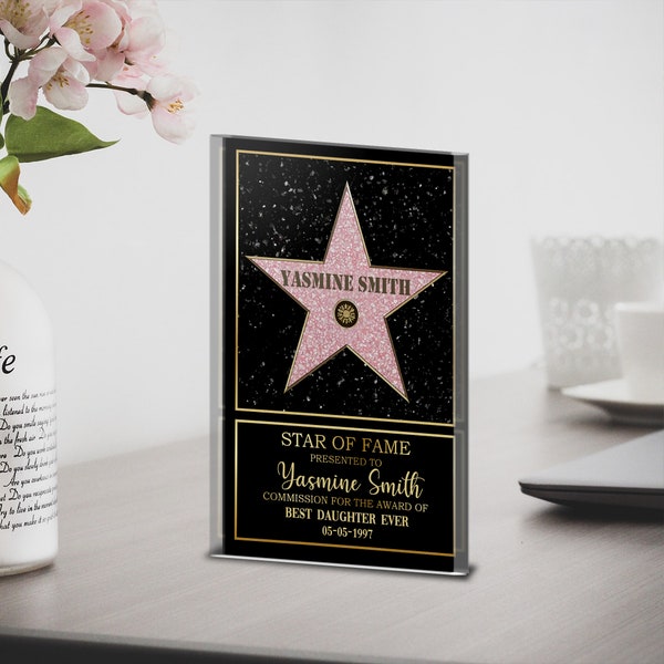 Personalized Hollywood Star Acrylic Plaque, Star Of Frame Keepsake, Hollywood Walk Of Fame Acrylic Plaque, Best Birthday Gift TD-0330-VNCC