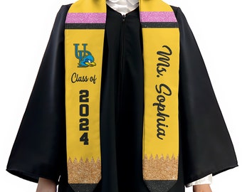 Personalized Graduation Teacher Pencil Stoles, Students Graduation Stole, Graduation Class Of 2024, Teacher Graduation Sash ID-0417-VBRJ
