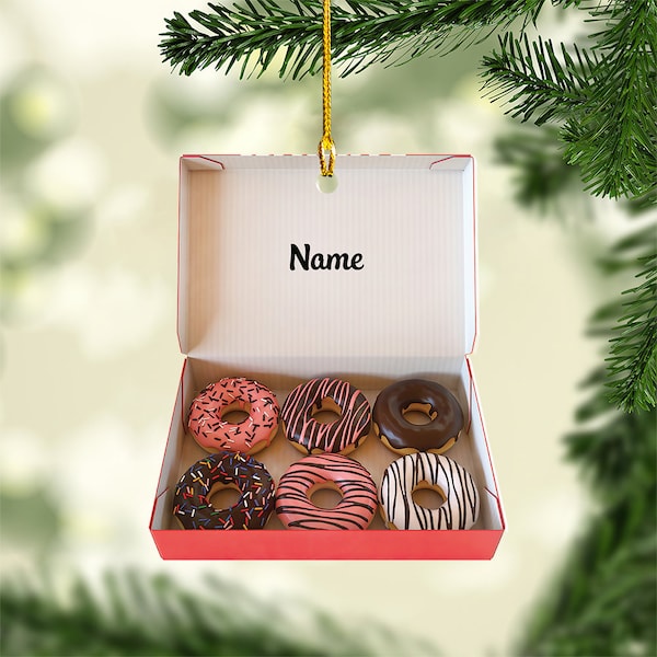 Donut Box Christmas Light Ornament, Xmas Tree Decor, Loved Donut Box Ornament, Xmas Hanging Ornament Gift TD-0803-S89E