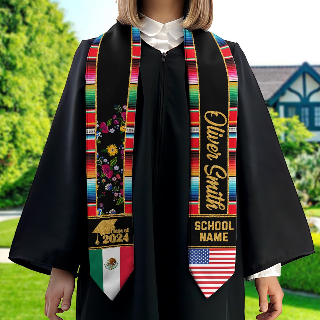 KikasArtesanal Floral Embroidered Personalized Mexican Graduation Stole/LIMITED Quantity