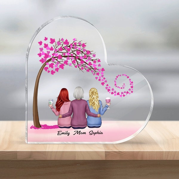 Personalized Mother And Daughter Forever Linked Together Heart Shape Acrylic Plaque Mother's Day Heart Keepsake Gift For Mom TD-0222-QJYA