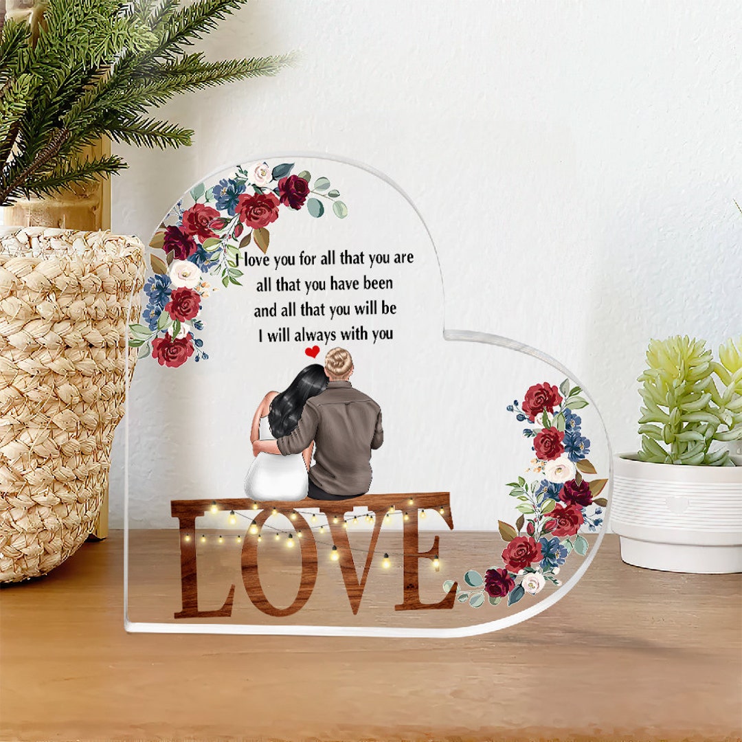 Personalized Flower Heart Acrylic Plaque, I Love You for All Crystal Plaque Couple Gift for Her ...