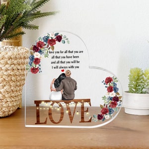 Personalized Flower Heart Acrylic Plaque, I Love You for All Crystal ...