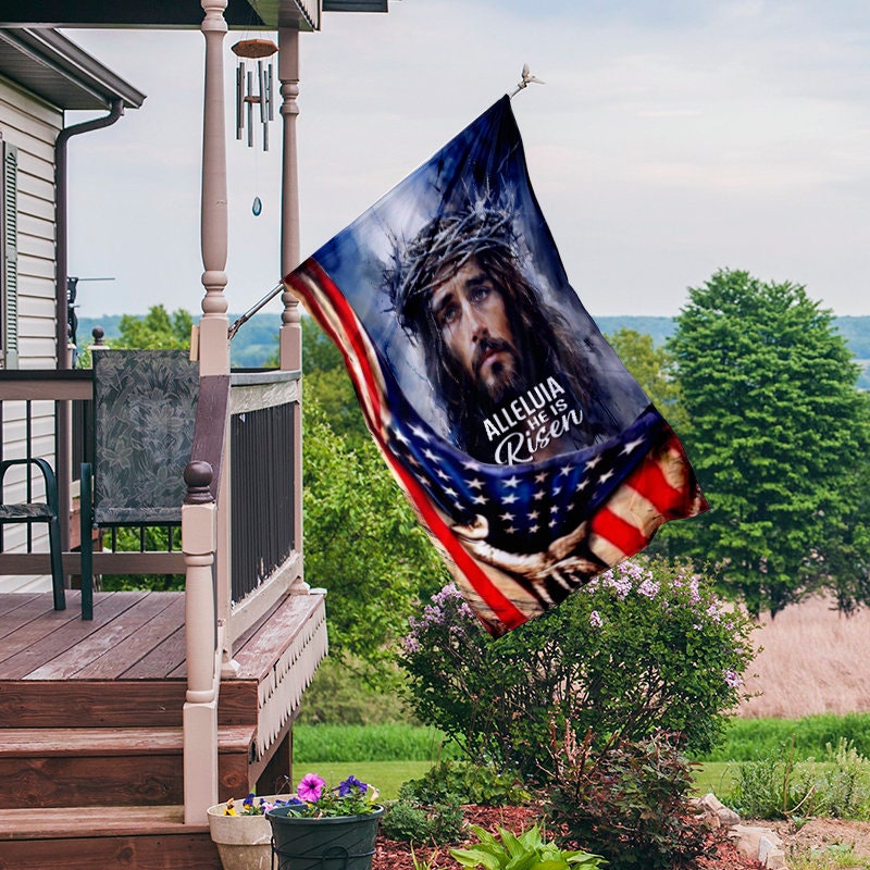 Easter Jesus Face House Flag, Alleluia He Is Risen Resurrection of Jesus Easter Flag by Ben ...