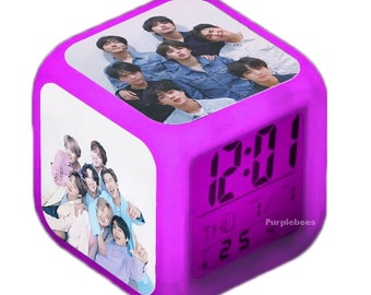 BTS LED Alarm Clock with Glowing, Color Change, and 4 BTS Photos - Ideal for Home Decor, Office, & Special Gifting on Birthday army