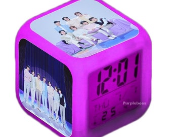 BTS Digital Alarm Clock with Glowing LED, Color Change, and 4 BTS Photos - Ideal for Home Decor, Office, & Special Gifting on Birthday army