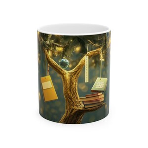 Fantazyjny ceramiczny kubek, przytulny prezent dla miłośników książek, dekoracja świąteczna, wyjątkowa filiżanka do kawy, świąteczna radość, magiczny kubek