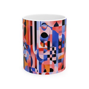 Colorful Abstract Ceramic Mug Modern Art Coffee Cup, Geometric Design Mug for Home, Office, Birthday Gift, Art Lovers