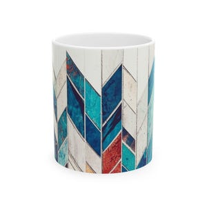 Geometric Pattern Ceramic Mug, Colorful Coffee Cup, Modern Drinkware, Stylish Kitchen Decor, Gift for Coffee Lovers, Art Mug
