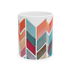 Colorful Chevron Ceramic Mug | Perfect Gift for Coffee Lovers, Home Decor, Office Supplies, Art Enthusiasts, Stylish Kitchenware
