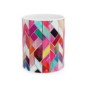 Colorful Mosaic Ceramic Mug, Vibrant Coffee Cup, Geometric Design, Gift for Art Lovers, Modern Home Decor, Coffee Lover Mug