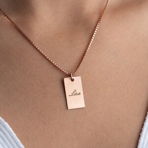Personalized Name Tag Necklace With Box Chain, Name Bar Necklace ...