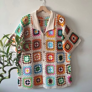 Crochet Shirt, Authentic Shirt, Beige Shirt, Knit Shirt, Handmade Shirt, Vintage Shirt, Unisex Shirt, Oversize Shirt, Gift for Boyfriend