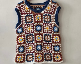 Sweater Vest, Crochet Sweater Vest, Utility Vest Men, Mens Sweater Vest, Crochet for Men, Granny Square Vest, Vintage Quilted Waistcoat,