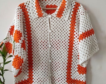 Handgemaakt gehaakt shirt: uniseks katoenen gebreide zomertop