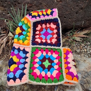 Handmade Granny Square Crochet Balaclava: Colorful Winter Hat