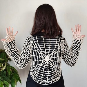 Handgestricktes Baumwoll Spinnennetz Crop Top, Halloween Kostüm