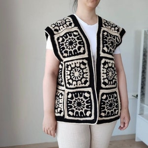 Chaleco de abuela cuadrado de crochet hecho a mano: chaleco de patchwork