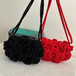 Handmade Crochet Rose Bag: Cotton Shoulder Purse