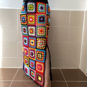 Handmade Crochet Granny Square Maxi Skirt: Multicolored Afghan Style