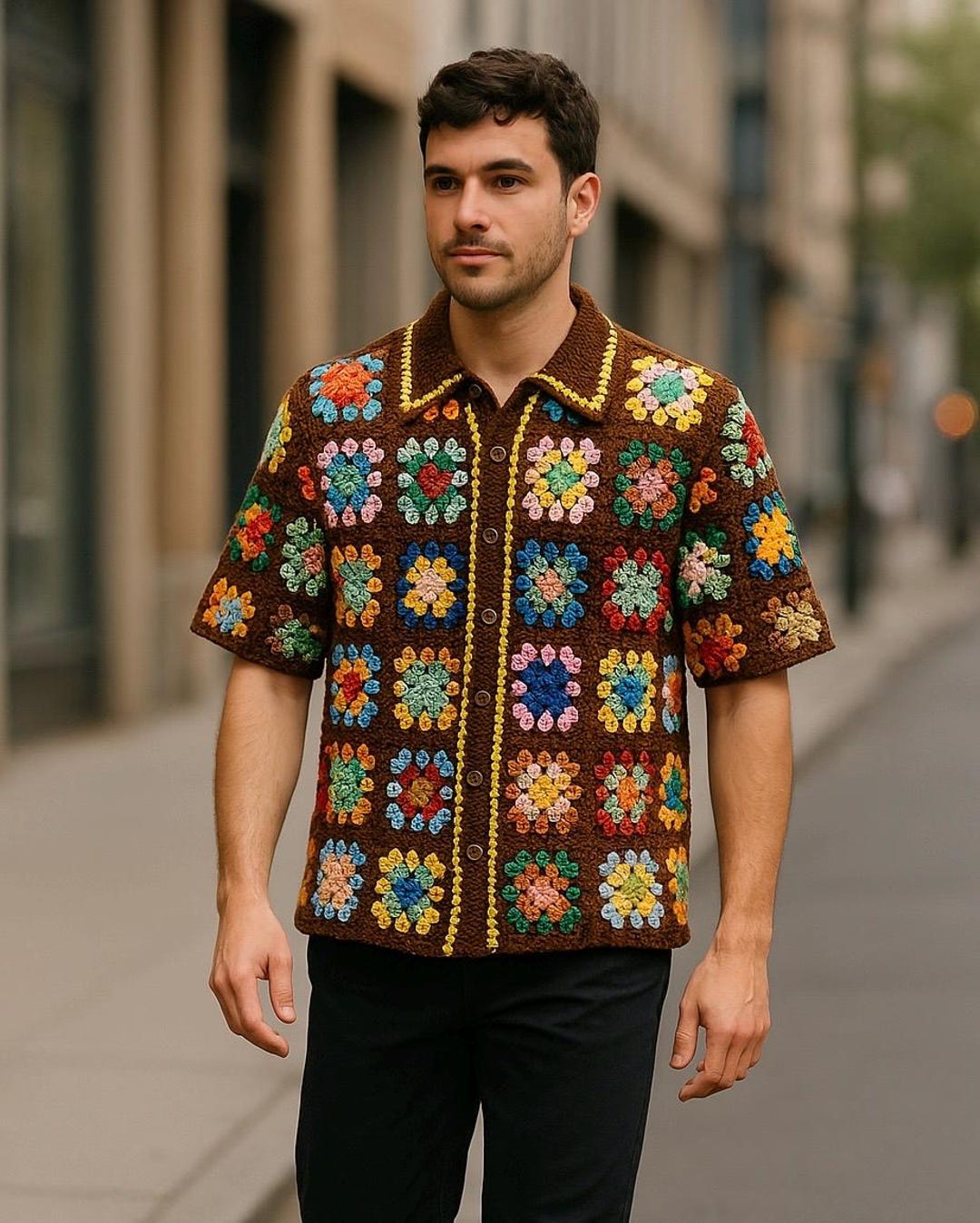 Handmade Crochet Granny Square Shirt: Retro Rave Style - Etsy