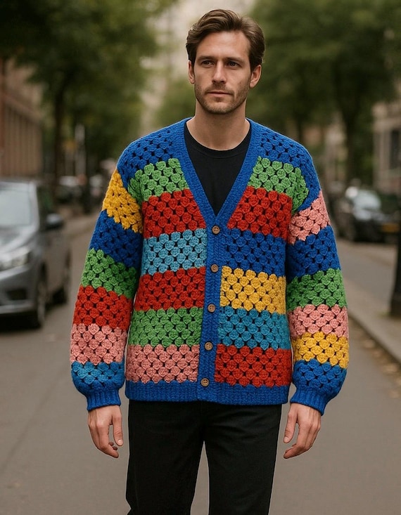 Men Patterned Multi Coloured Mens Cardigan Zigzag Cardigan In Pure