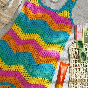 Wavy Crochet Dress, Crochet Wavy Dress, Rainbow Crochet Dress, Wavy Striped Dress, Crochet Dress, Festival Outfit, Colorful Dress image 3
