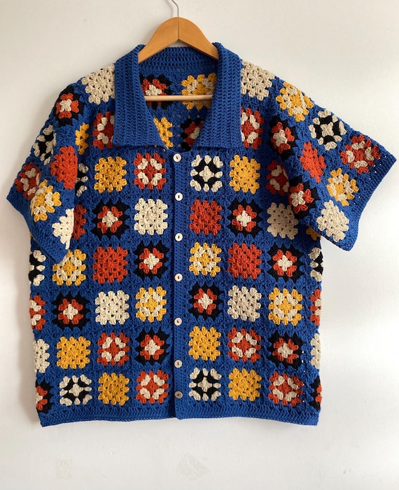 Crochet Shirt, Granny Square Shirt, Knit Shirt, Handmade