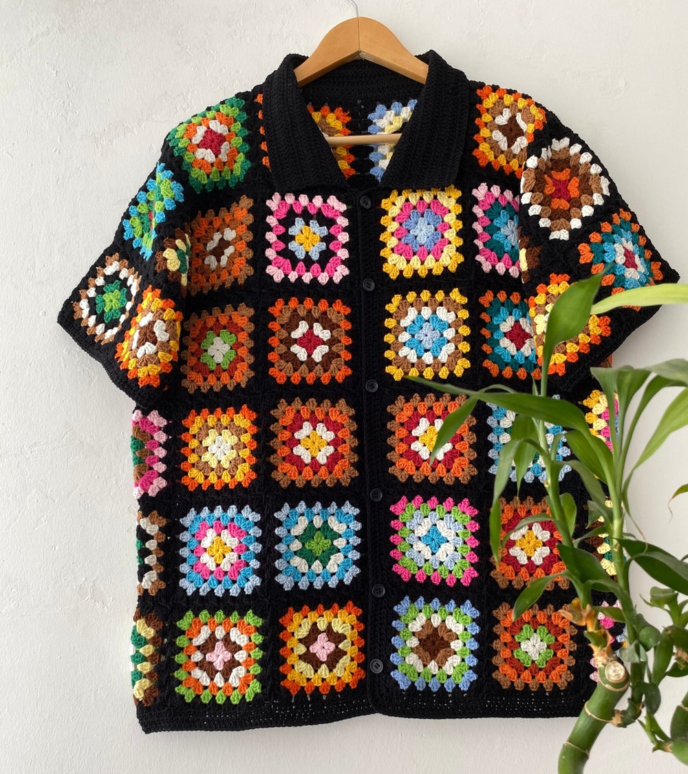 New Fashion Crochet Shirt, Authentic Shirt, Black Shirt, Knit Shirt, Handmade Shirt, Vintage Shirt, Unisex Shirt, Oversize Shirt, Gift For Boyfriend