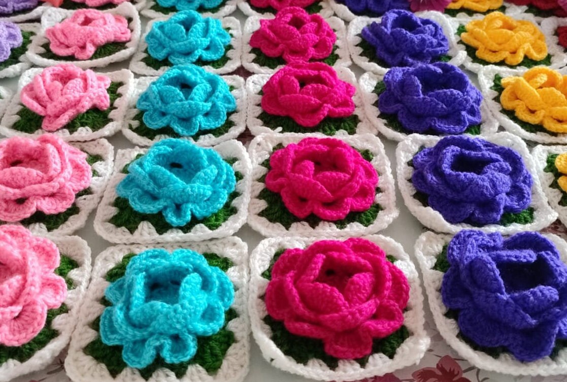 Colorful Rose Cardigan, Crochet Jumbo Rose Cardigan, Cream