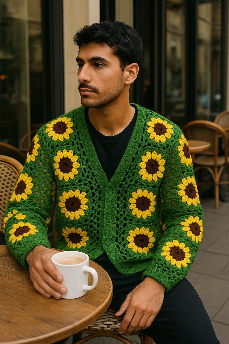 Handmade Crochet Sunflower Cardigan: Bohemian Rave Outfit - Etsy