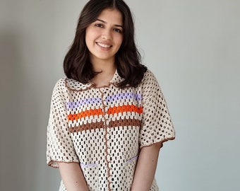 Handgemaakt gehaakt katoenen shirt: uniseks zomergebreide top
