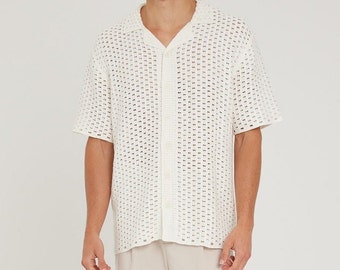 Crochet White Shirt, Crochet Mens Shirt, Unisex Shirt, Handmade Shirt, Summer Shirt, Beach Shirt, Knit Shirt, Knitted Shirt, Crochet Shirt