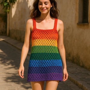 Handmade Crochet Rainbow Pride Dress: Lightweight Cotton LGBTQ Fashion