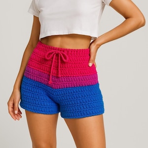 Crochet Bisexual Shorts, Transgender Shorts, Knitted Pride Shorts, Crocheted Shorts for Pride Festival, Pride Shorts, Pansexual Shorts, Gift