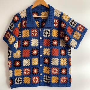 Handmade Crochet Granny Square Shirt: Unisex Cotton Knit